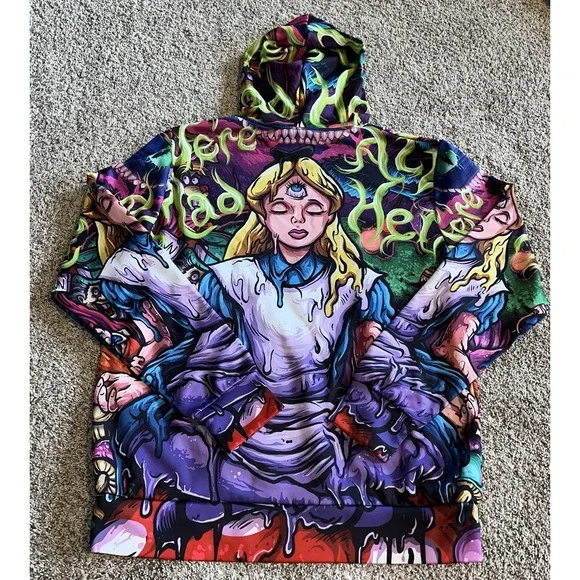 Melty Alice Trip Wonderland Hoodie Size L We Are Mad All Over Graphic Soft - Picture 5 of 8
